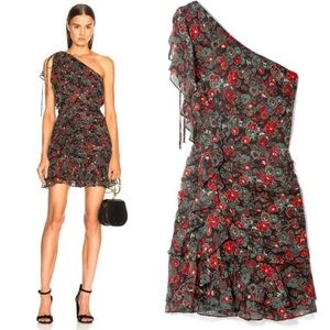 Veronica Beard Red and Black One Shoulder Dress